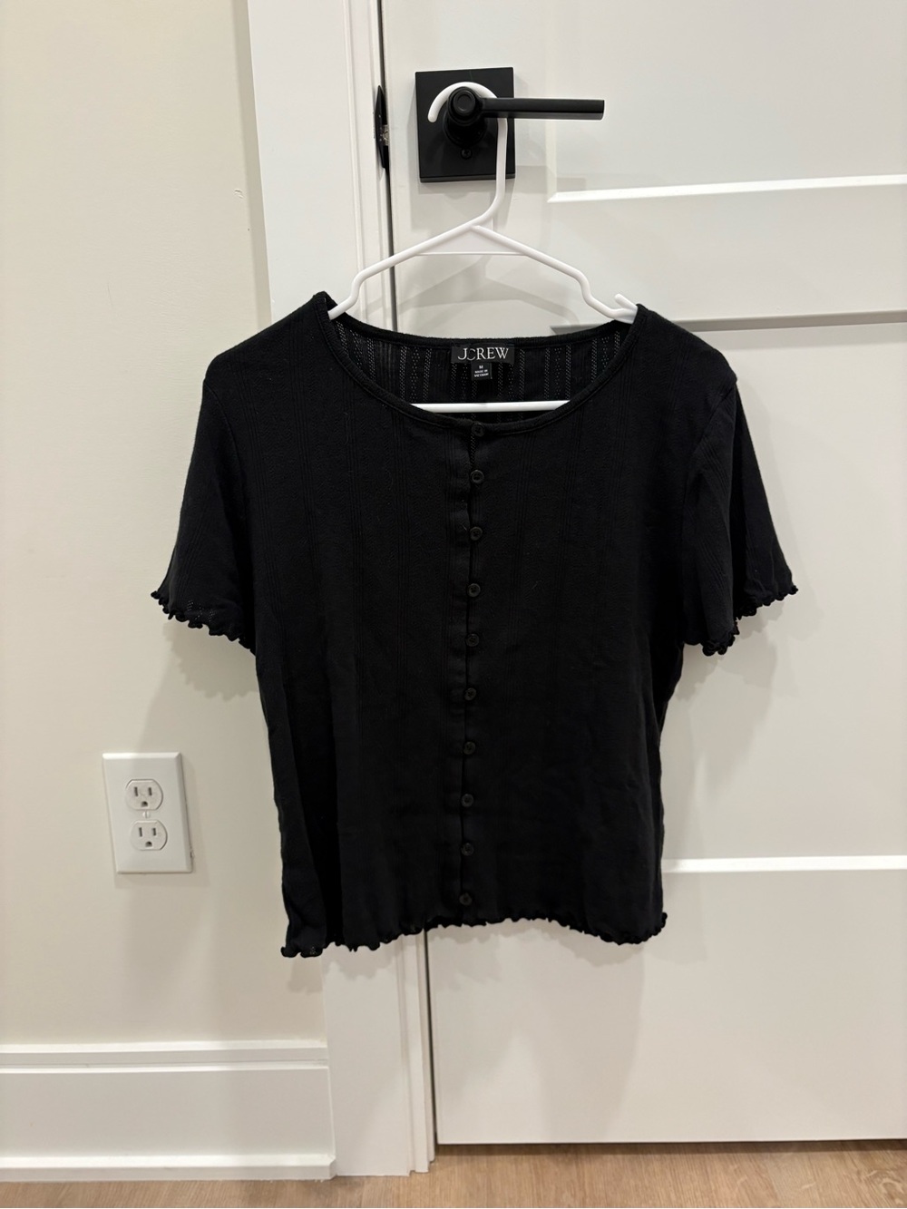 J. Crew Black Short Sleeve Button-Front Top 100%Cotton Size Medium - Picture 2 of 8